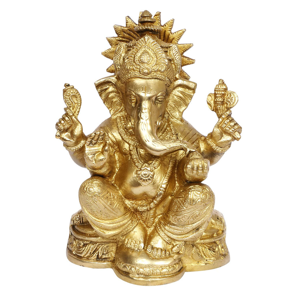 ARTVARKO Brass Sitting Ganesha Ganpati Idol for Gift Ganesh Big Size Murti Home Décor Shop Entrance Height 6.5 Inches