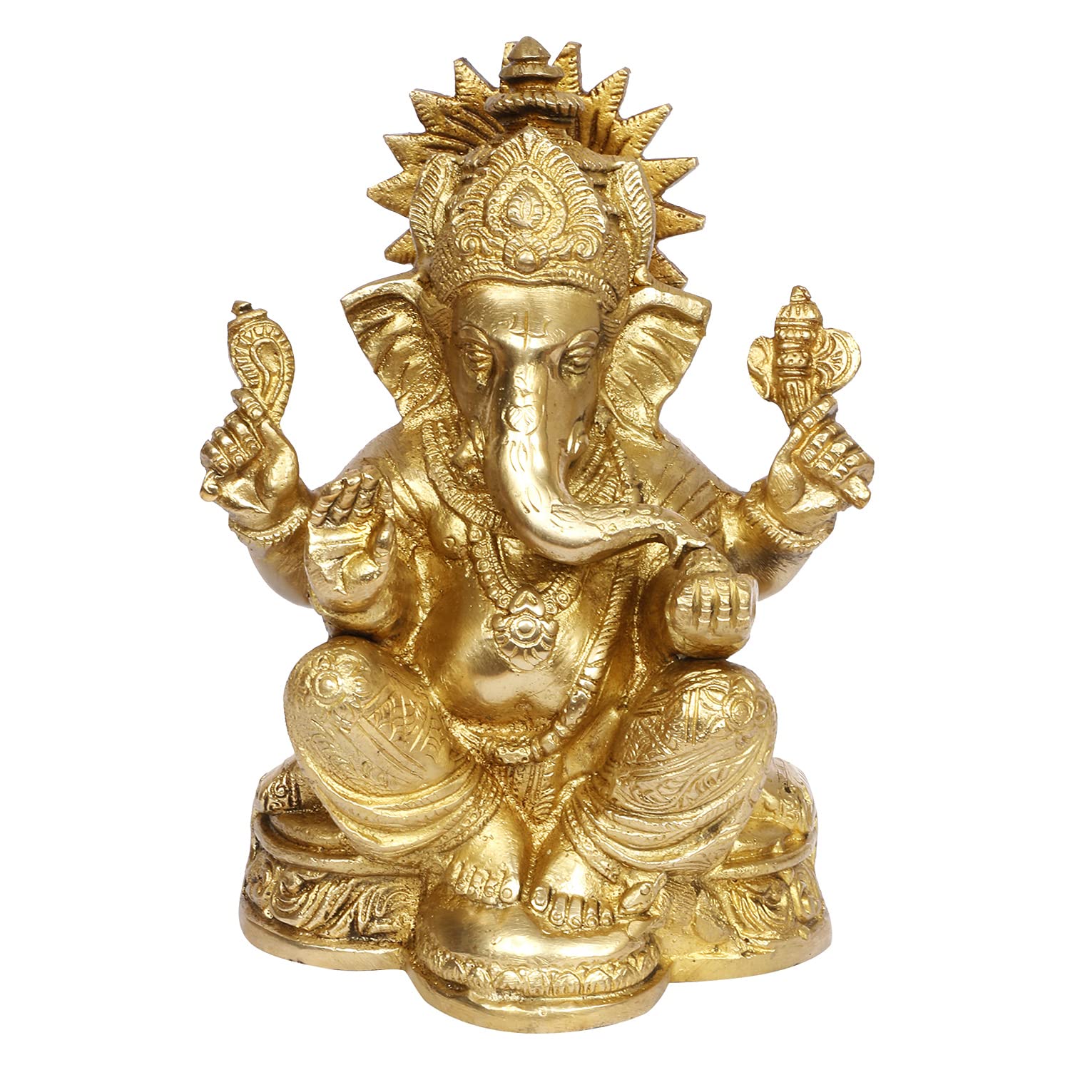 ARTVARKO Brass Sitting Ganesha Ganpati Idol for Gift Ganesh Big Size Murti Home Décor Shop Entrance Height 6.5 Inches