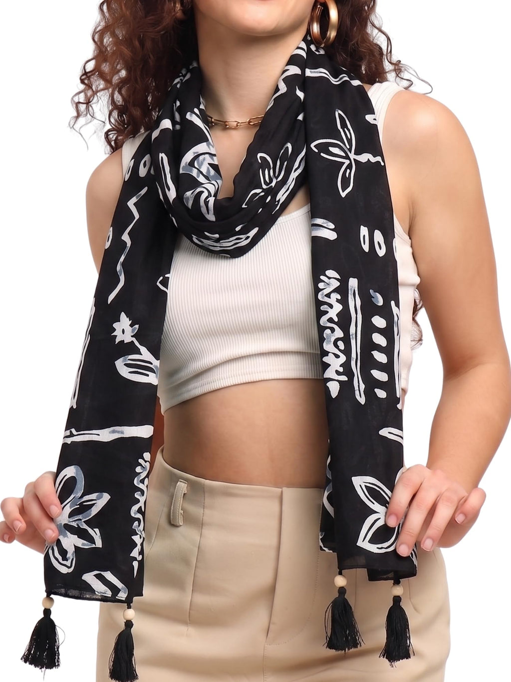 KE KANHA EXPORTS|Cotton Scarf For Women|Beach Printed Tassel Scarf|Multicolor|70x20 Inch