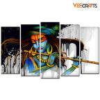 VIBECRAFTS Beautiful Krishna Playing Flute 5 Pieces Canvas Wall Painting For Home|Office|Living Room|Gift (PTVC5Pcs2_6506)