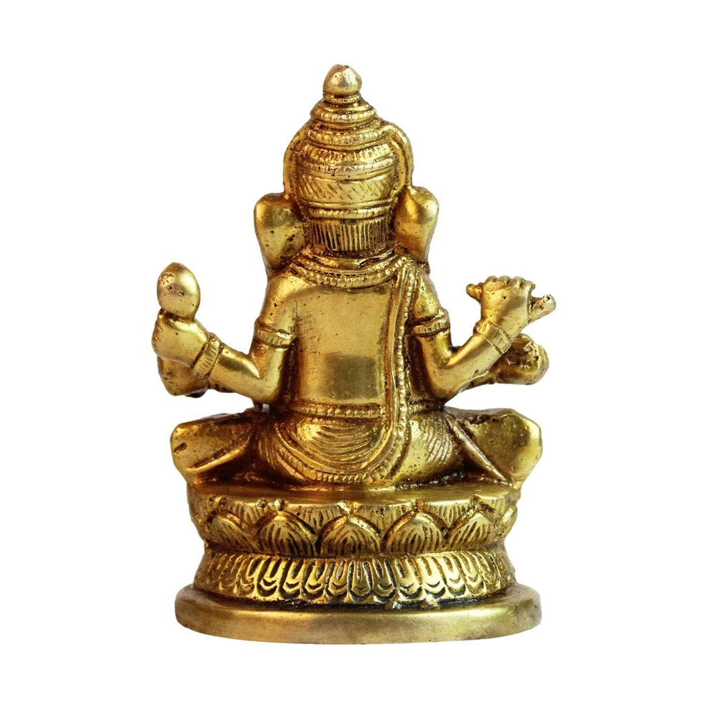 Svarup Brass Sitting Ganesha Idol in Gold Color Height 3 Inch Weight 0.425 Kg