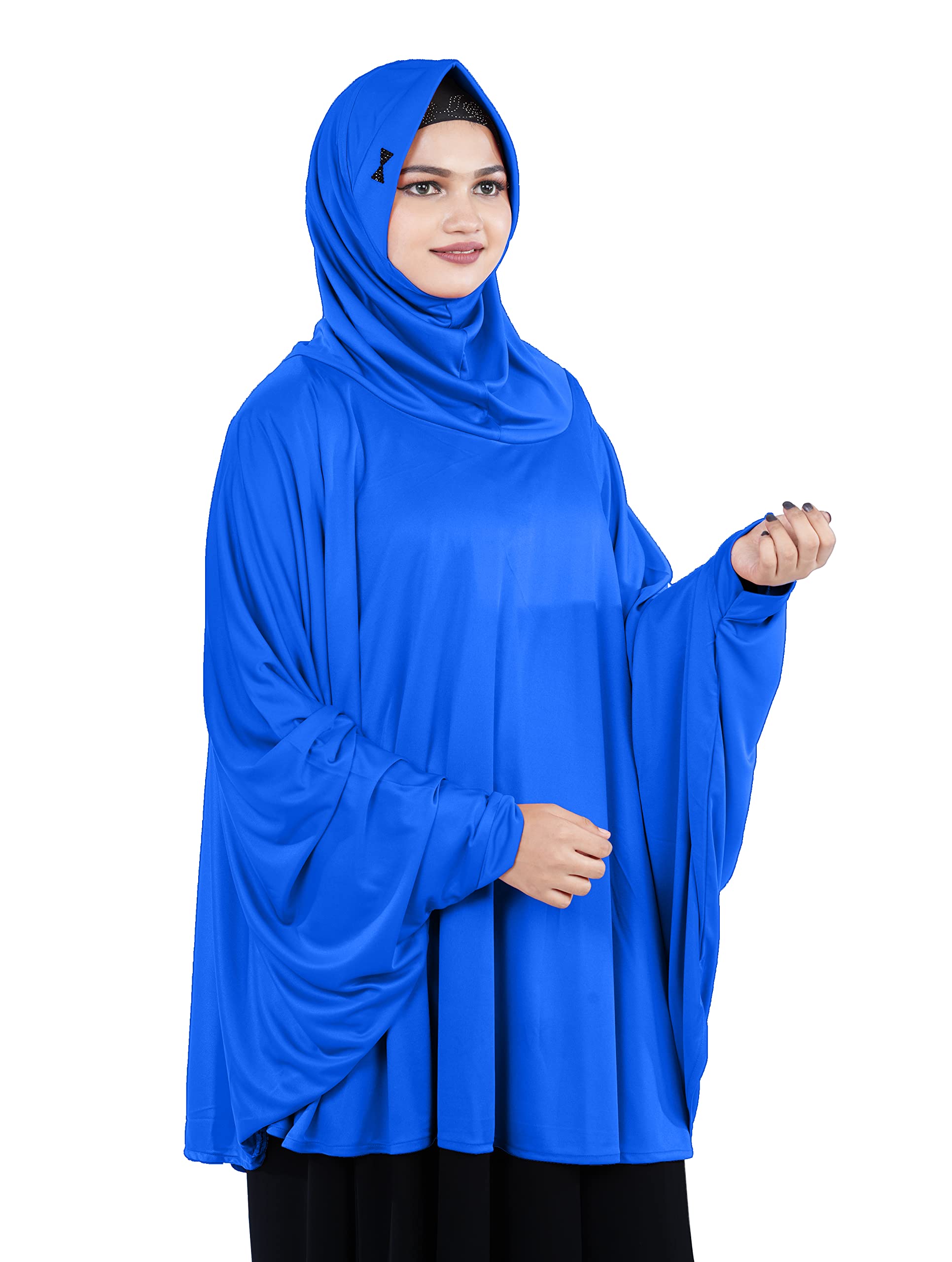 Mehar Hijab's Modest Women's Stylish Instant Sleeve Hijab Solid Polycotton Feel Good Fabric HANANA Sleeve Hijab Free Size (Royal Blue)
