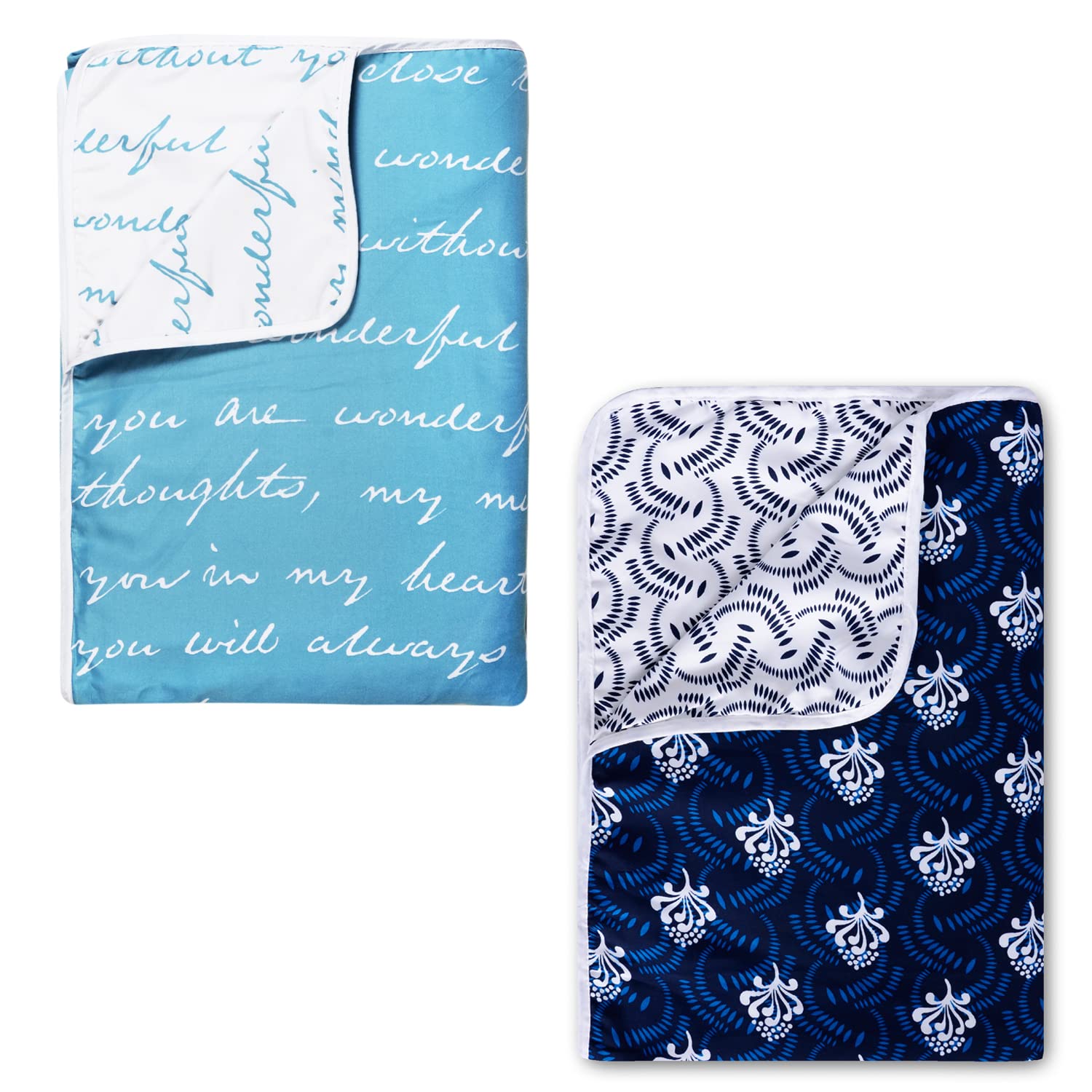 Divine Casa 120 GSM Polyester Blanket Single Bed Reversible Lightweight Sofa Throw Blanket for Winter Set of 2 Dohar - (Blue and White)| TC - 120 Kafalo