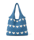 KSAIBINID Crochet Bag, Stylish Tote Bag for Women, Beach Bag for Daily Use and Travel, Blue Woven Openwork Design, Perfect for College Girls and Fashion Enthusiasts