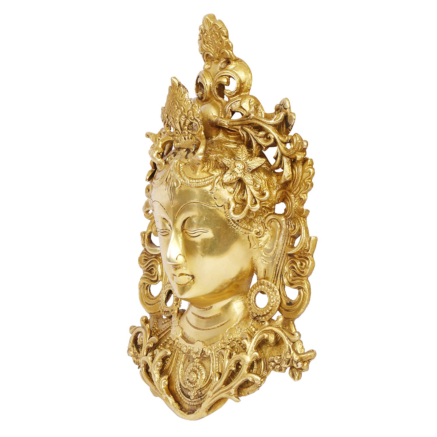 ARTVARKO Brass Tara Face Tibetan Buddha Idol/Deity Mask Wall Hanging Showpiece (11 Inches Height,)