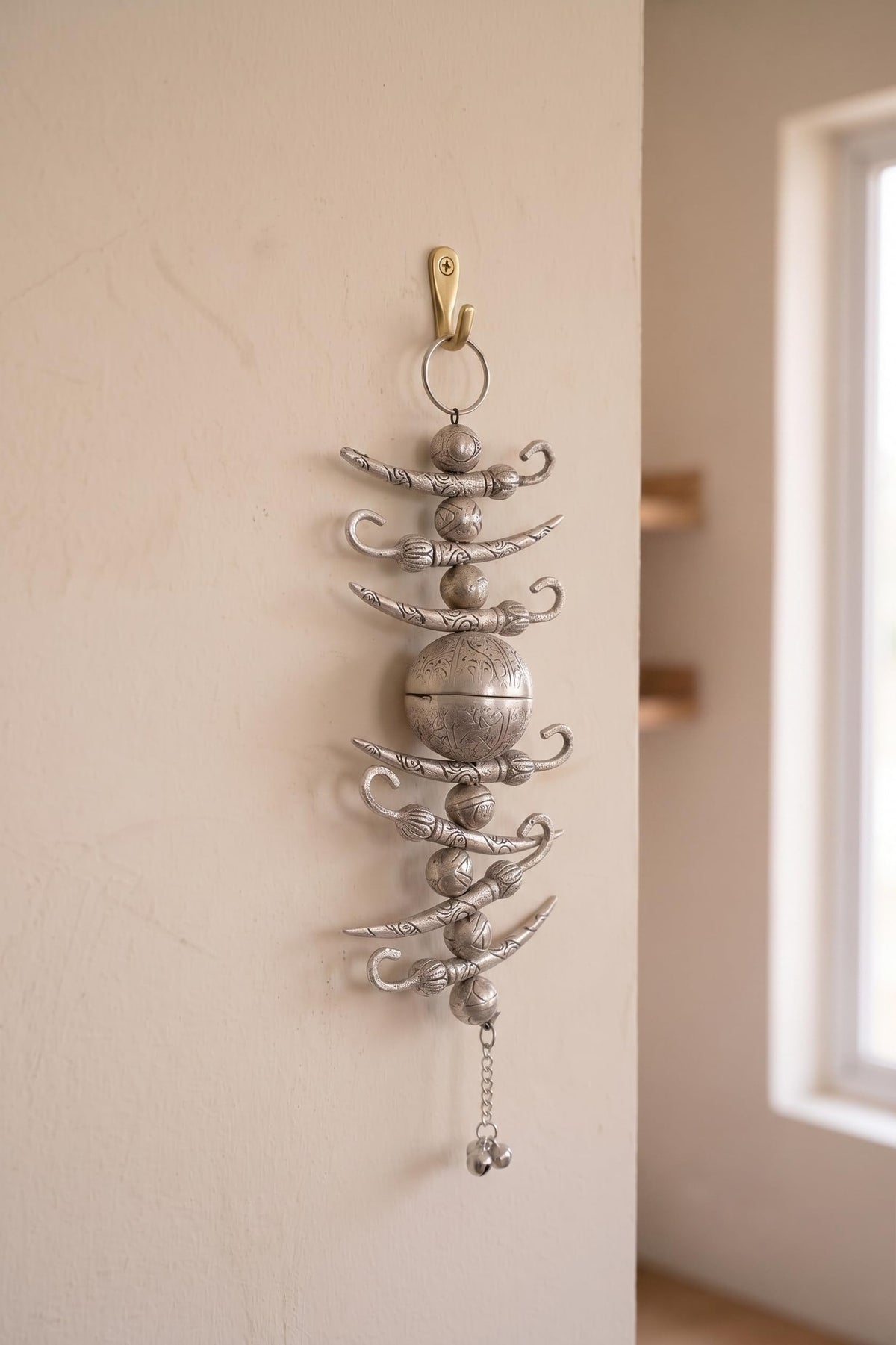 KridayKraft Traditional Nimbu Mirchi Beads Hanging for Positive Energy | Metallic Silver Finish Decorative Nazar Battu for Doorway/Entrance.