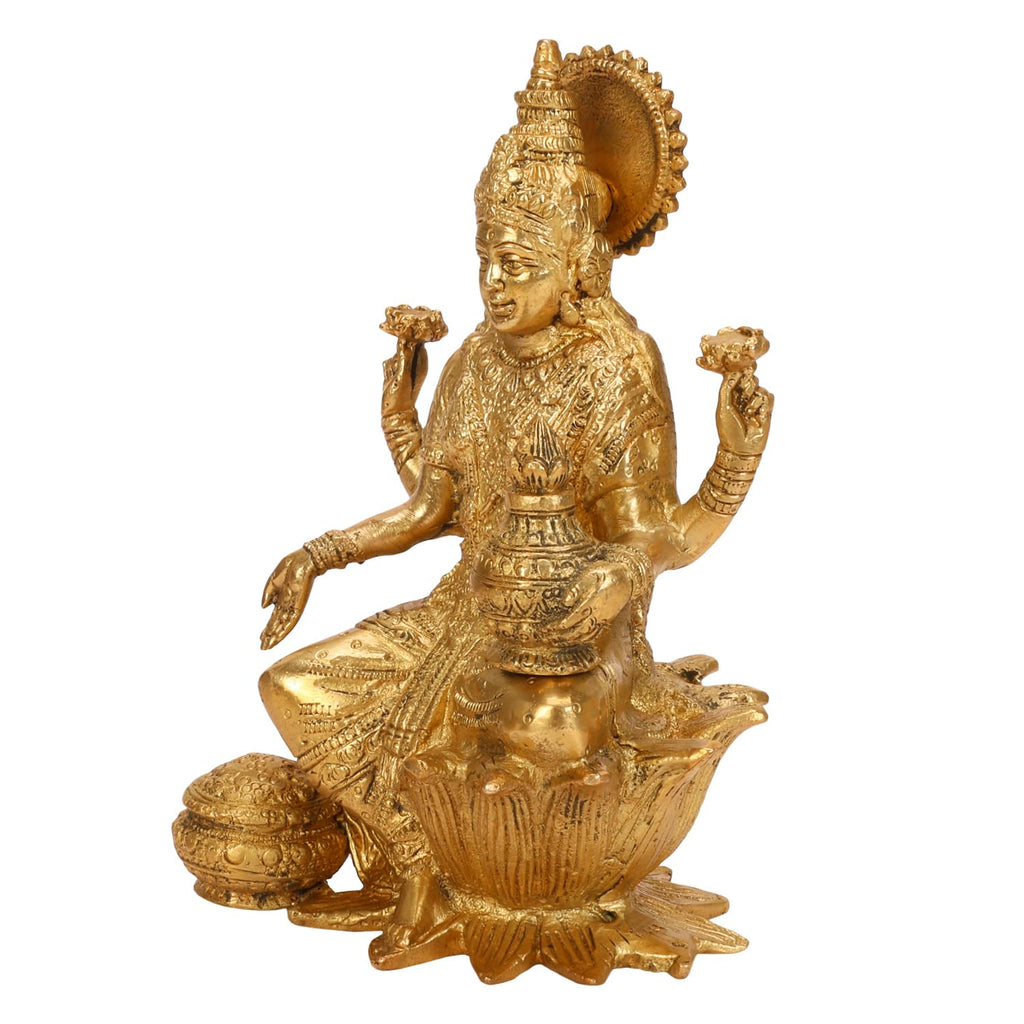 ARTVARKO Brass Goddess Lakshmi Idol Statue of Prosperity Statue Laxmi Maa Sitting on Lotus for Home Puja Mandir Temple Height 7 Inch