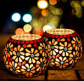 The Purple Tree Glass Mosaic Tealight Candle Holder for Diwali Decor, Christmas Decor - Pack of 2