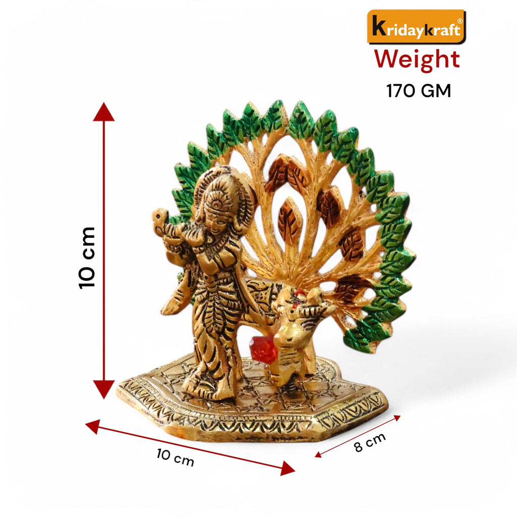 KridayKraft Elegant Cowkrishna Murti – Divine Lord Krishna Idol for Home & Office Décor, Intricately Designed Pooja Statue & Spiritual Showpiece for Living Room, Bedroom, Temple (Golden)