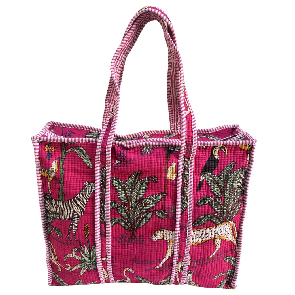 Bazaar Bhoot Edition Premium Cotton Quilted Shopping Tote Bag - Multipurpose Long Lasting Foldable Reusable Bag with zipper for Shopping, Travel & Daily Use - Made in India (Animal Print Black)