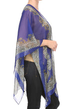 LL Womens Blue Light Weight Bohemian Poncho See Through Top Summer Scarf