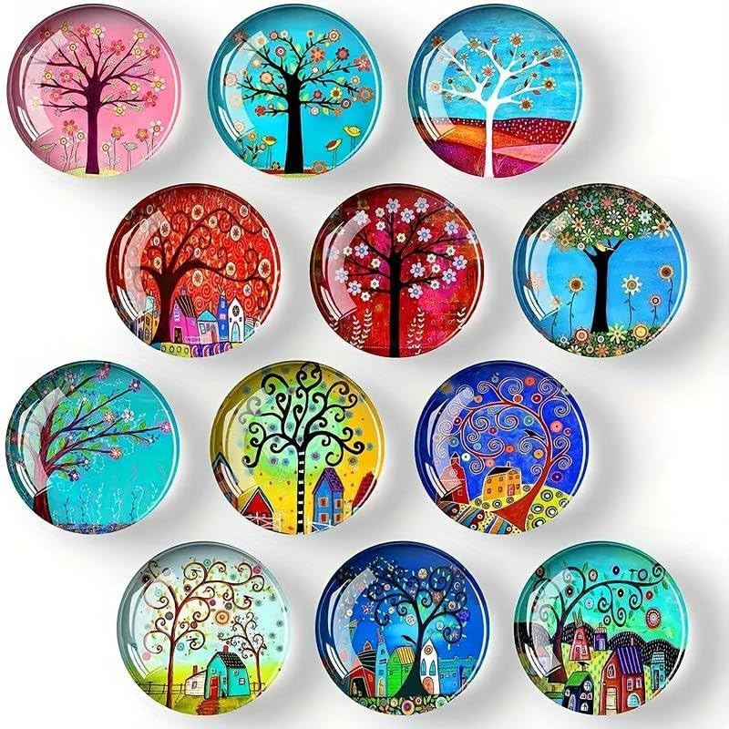 SPITEN 12 Pcs Fridge Magnets Marble Texture Crystal Refrigerator Glass Magnet Decorative Fridge Strong Small Cute Colorful Magnet for Kitchen Office Whiteboards Cabinets Photos Party (Tree Design)