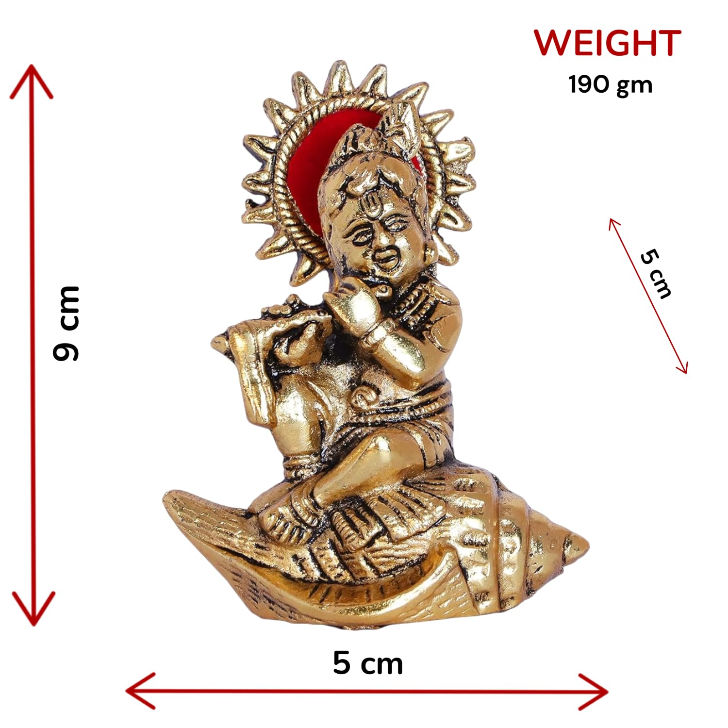KridayKraft Lord Krishna On Shankh Metal Statue Bal Laddu Gopal Murti Playing Flute Decorative Showpiece for Pooja Room Home Office Decor Religious Idol Figurine for Study Table & Gifting Purpose