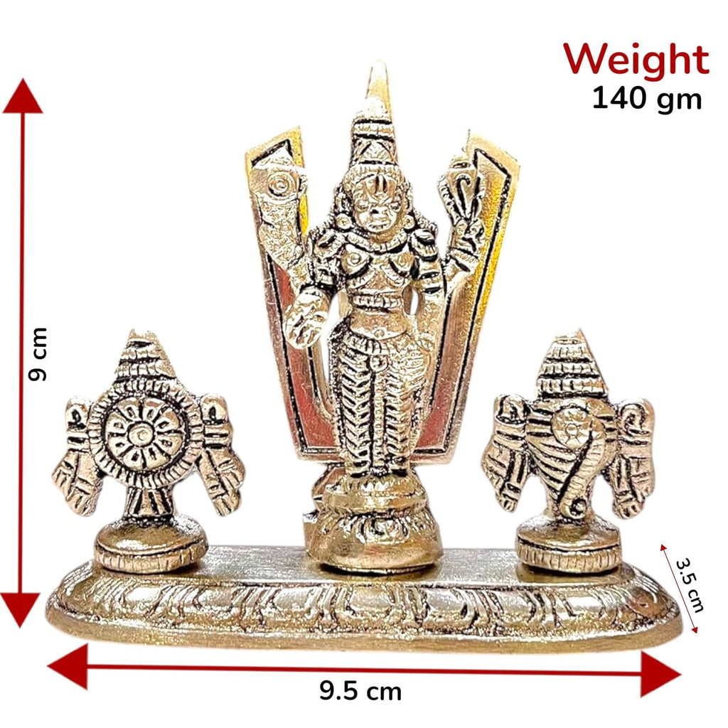 KridayKraft Lord Tirupati Balaji Venkateswara Swami with Shank chakar Tilak Namah Gold Plating Antique Decorative for Car Dashboard Home & Office Table Showpiece Figurines
