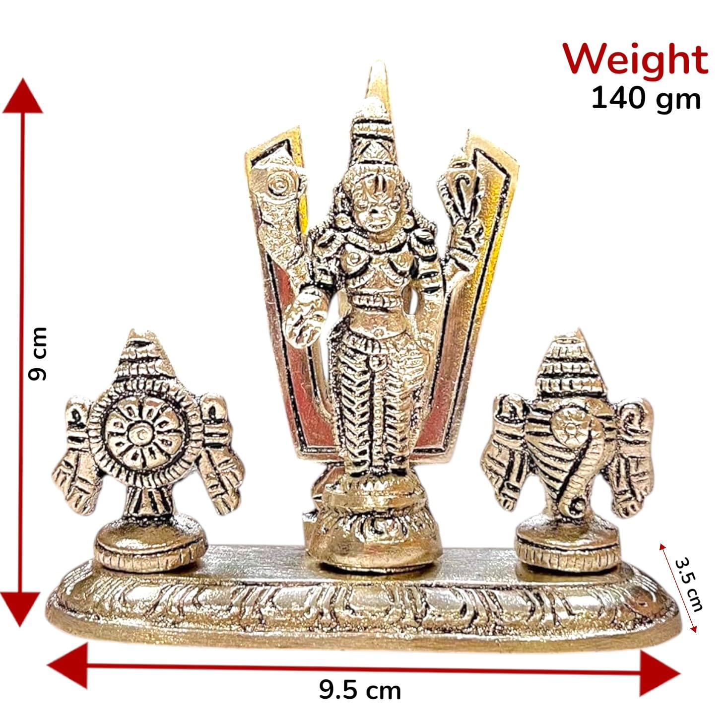 KridayKraft Lord Tirupati Balaji Venkateswara Swami with Shank chakar Tilak Namah Gold Plating Antique Decorative for Car Dashboard Home & Office Table Showpiece Figurines