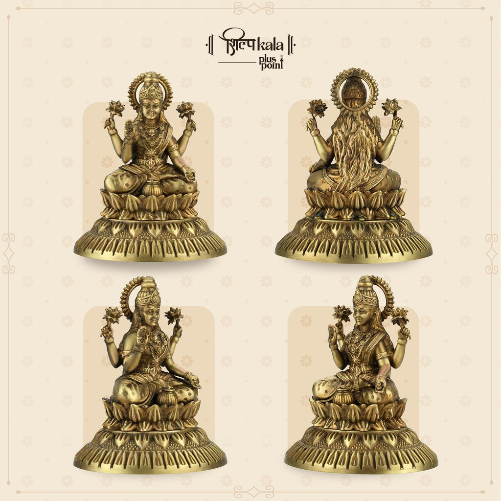 Shilpkala Brass Kamal Laxmi Idol with Fine Detailing & Antique Finish, Idols for Pooja Room, Livingroom, Office Table, Idol Gift for Housewarming & Wedding, (2.3 Inch, Coffee Antique)