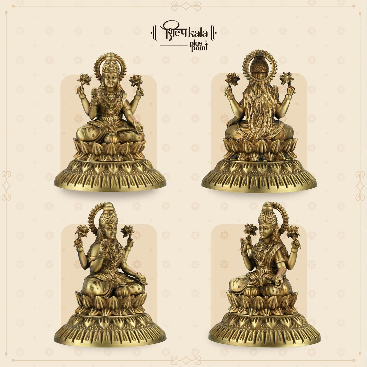 Shilpkala Brass Kamal Laxmi Idol 2.7 Inch - Ultra Fine Detailing & Antique Finish, Idols for Pooja Room, Livingroom, Office Table, Idol Gift for Housewarming & Wedding, (Coffee Antique)