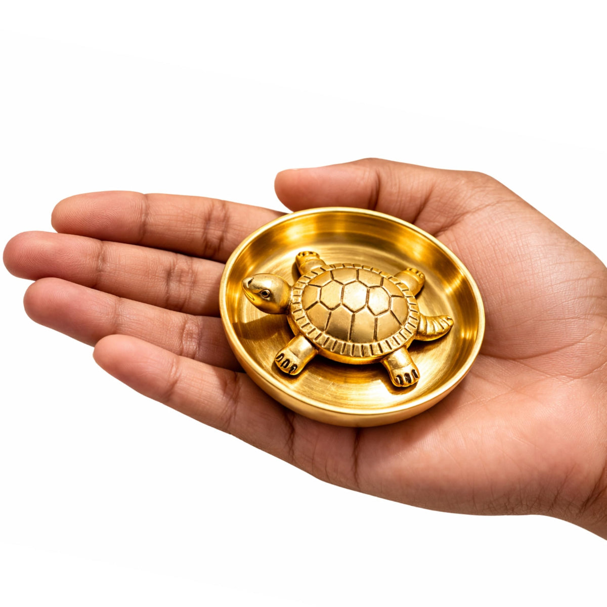 Yaa Catchy Brass Plated Turtle with Decorative Tray | Vastu Tortoise for Wealth & Good Luck | Feng Shui Lucky Turtle Idol for Home, Office & Pooja | Golden Decor Gift Item (Turtle with Round Bowl)