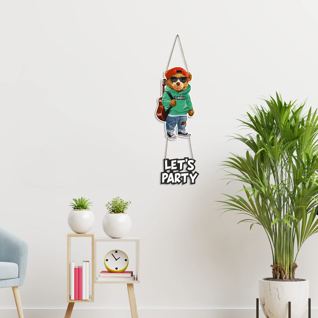 Artvibes Lets Party Printed Decorative Mdf Wood Wall Hanging For Cafe | Club | Quotes Decor Item | Handcrafted Art | Wall Accent | Aesthetic Wooden Decor | Door Hanging Art Items | Gifts (WH_5719N)
