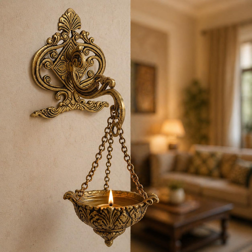 SVARUP Brass Wall Mounted Bracket Hook for Lantern Diya Bells Hanger Planter Indoor Outdoor Heavy Duty 6 Inch