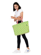AQVA Stripe Printed Tote Bag for Women | Ladies Casual Handbag for Shopping, Travel with Top & inner Zip Pocket | Versatile Trendy Handbag for College Girls (Chaukon Green)