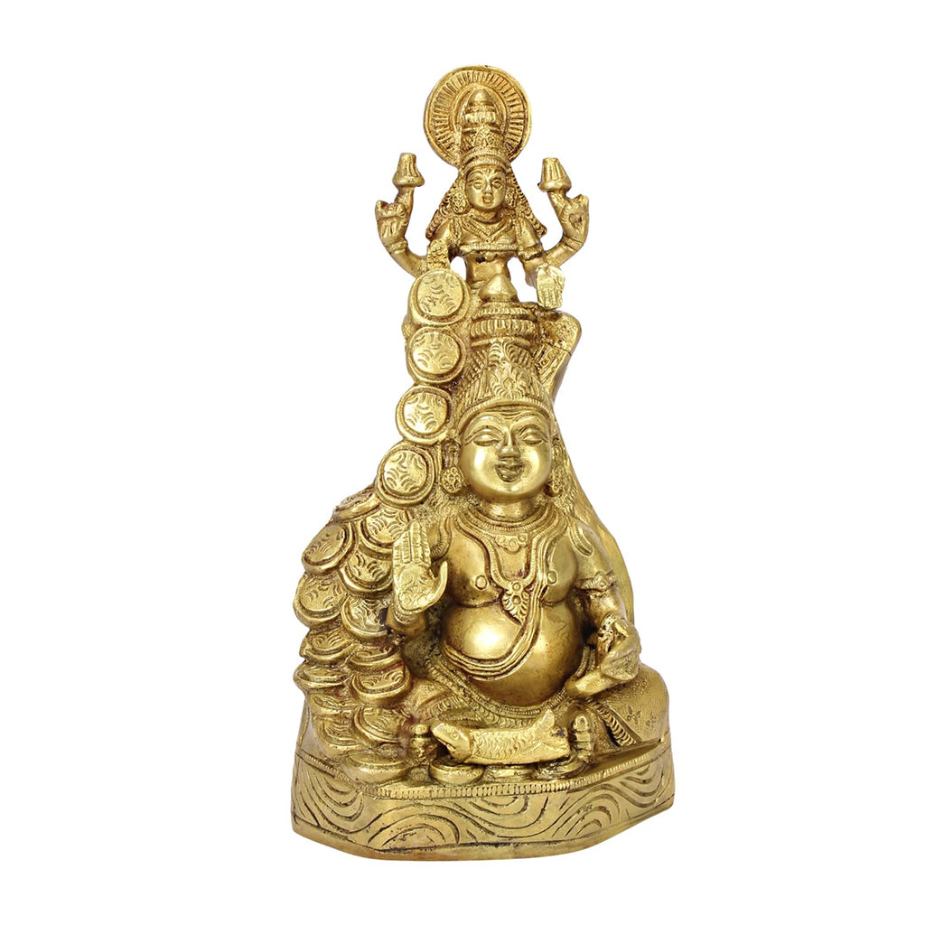 ARTVARKO Brass Lakshmi Kuber Sitting Statue Murti Laxmi Kubea Maharaj for Prosperity Money Home Office Puja Gift 10 Inch