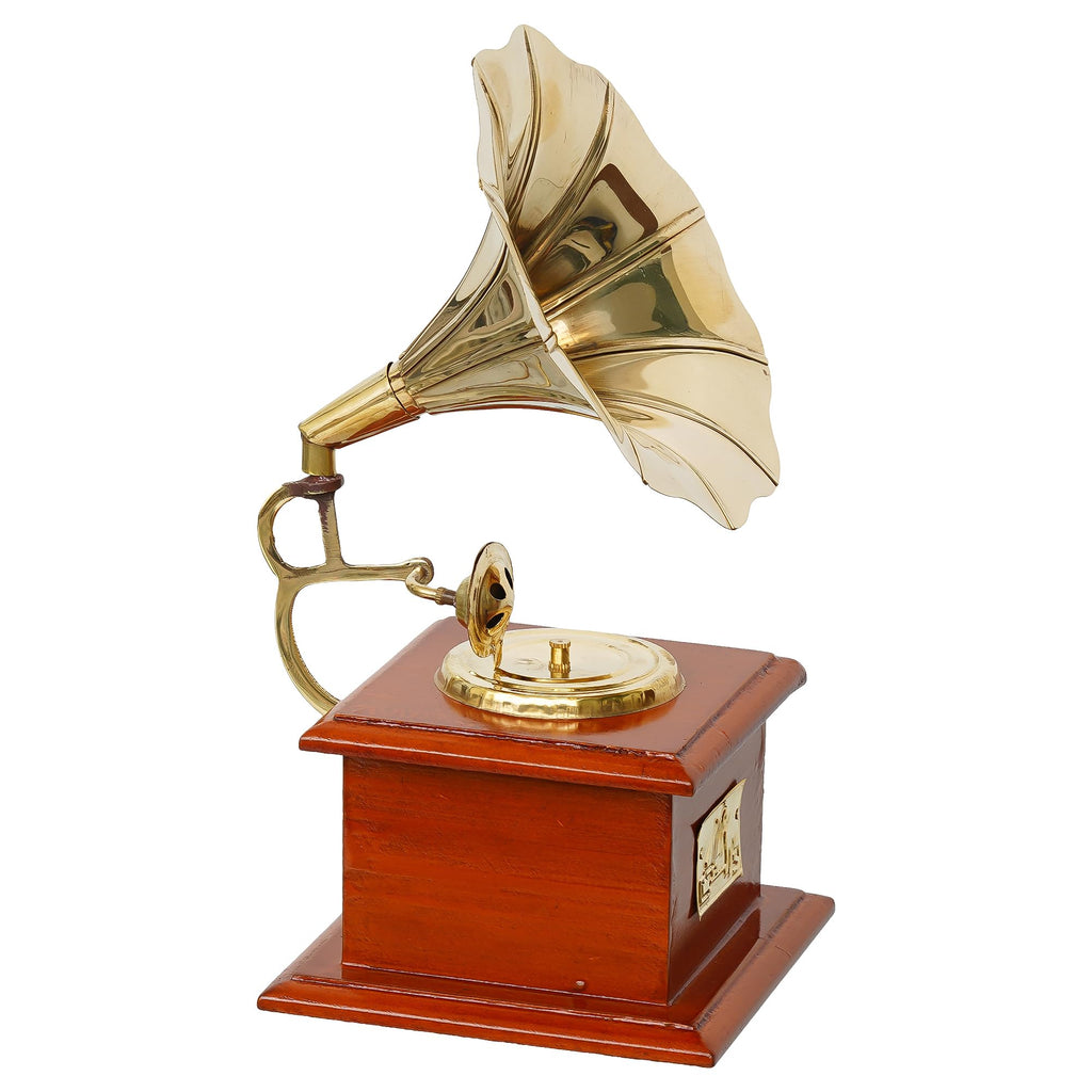 JaipurCrafts Premium Sparkle Square Gramophone Showpiece - 23 cm (Brass, Brown, Gold) (Brown, Gold)