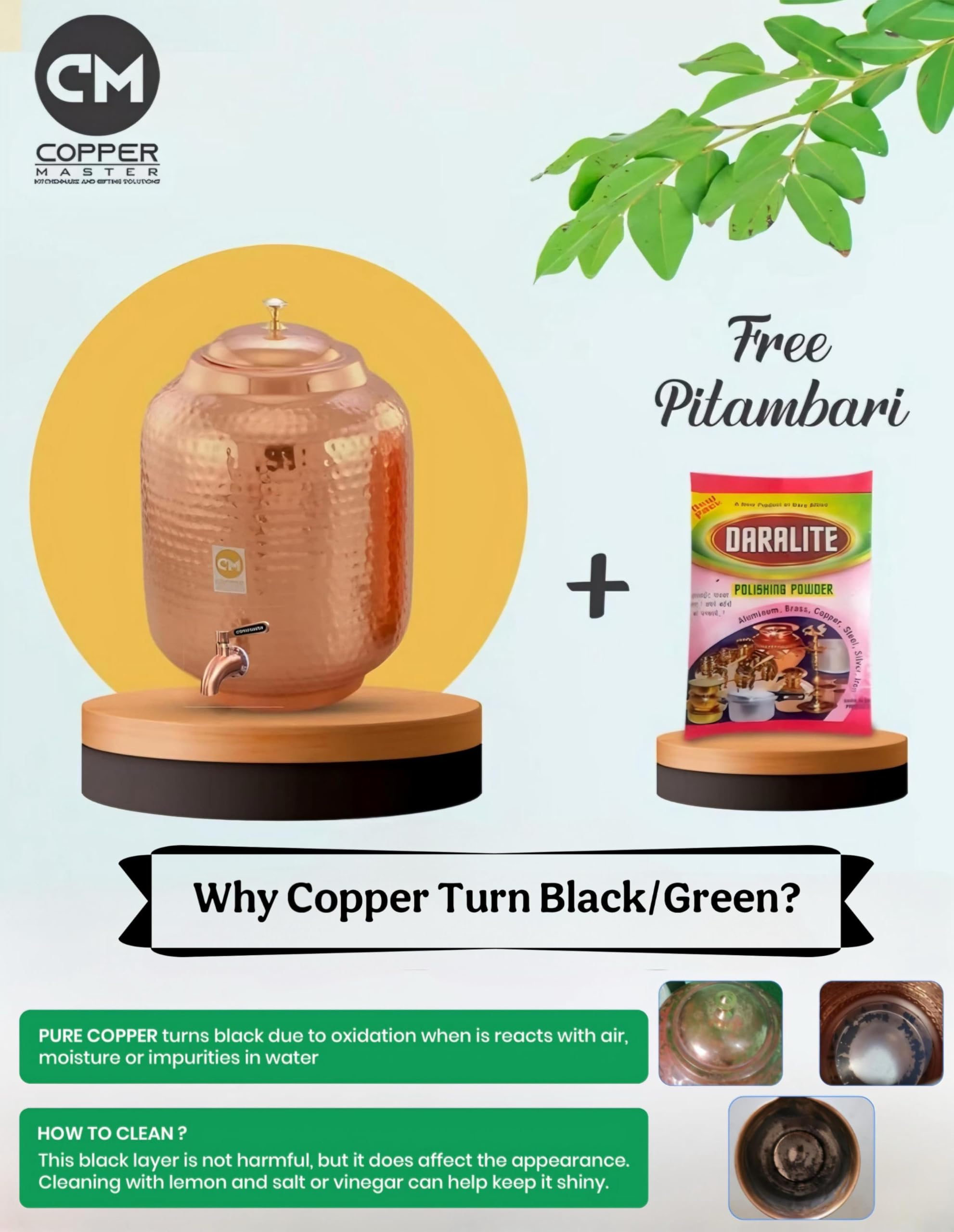Copper-Master 8 Litre Hammered Copper Water Dispenser (Matka) Container Pot with Pure Copper and Ayurvedic Health Benefits (8000 ml)