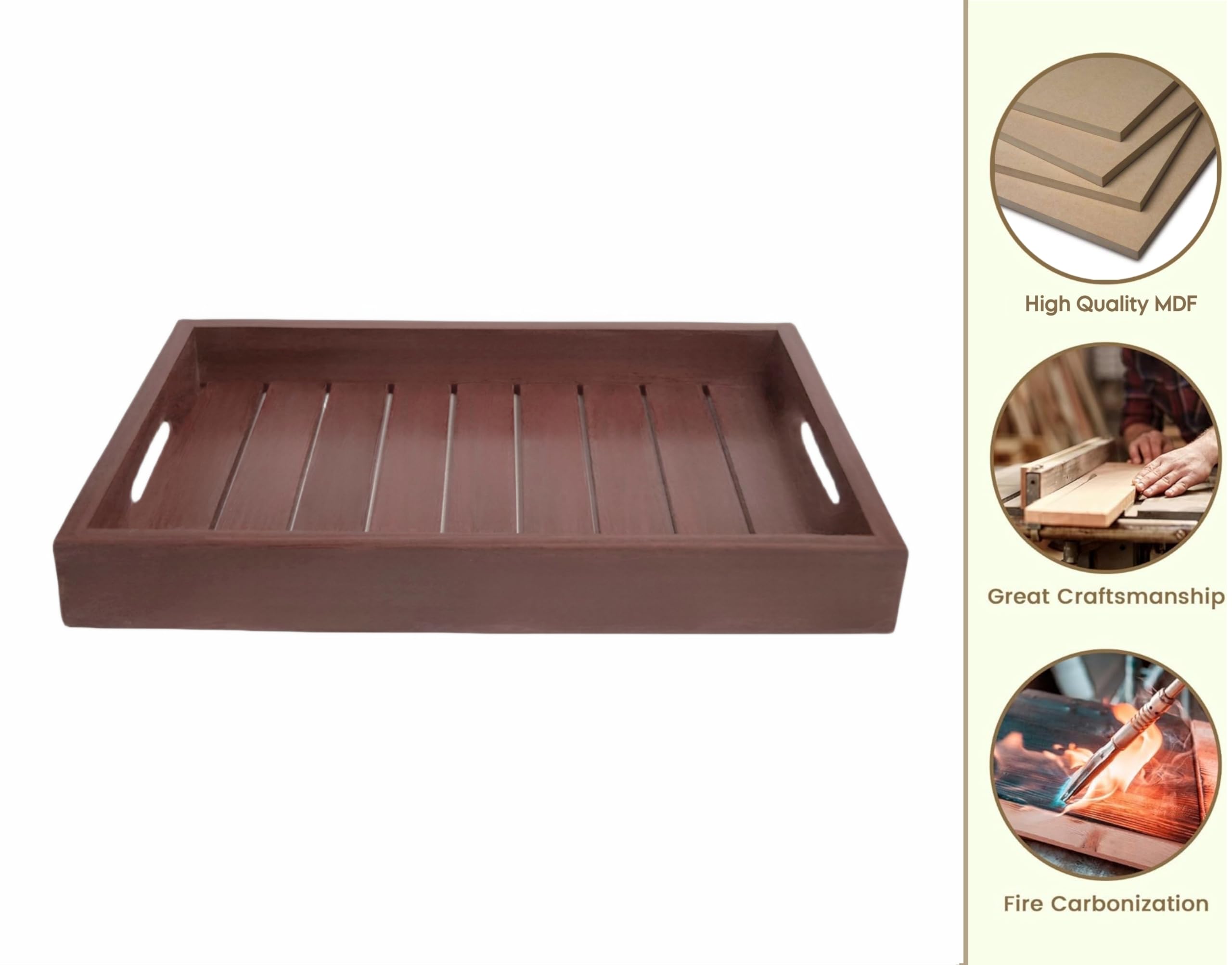 Dime Store Wooden Handmade Serving Tray with Handle Multipurpose Tray | Platters for Serving, Home and Kitchen (Modern)