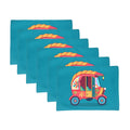 PRAKARTIK BY INDUARTS DiningTable Mats Set of 6 - Auto Vibrant Cultural Theme,Digital Print, Washable, Indoor/Outdoor, Heat-Proof, Water Resistant, Wipe & Clean (47X33 cm) Green & Pink Kafalo