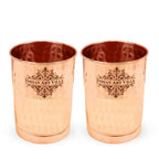 INDIAN ART VILLA Pure Copper Plain Glass with Hammered Design, Drinking Serving Water, Yoga Ayurveda, Volume-300 ml, Pack of 2