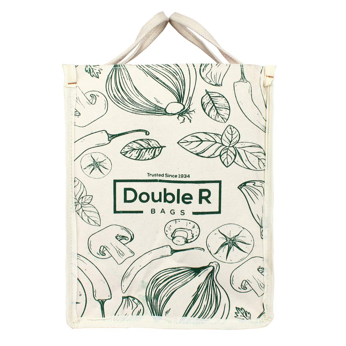 DOUBLE R BAGS Waterproof Cotton Canvas Shopping Bag | Large Reusable Grocery & Kitchen Essentials Tote with short Handles | Eco-Friendly Cloth Carry Bag (45x35x27.7 cm, 1 Compartment, Green) Pack of 2