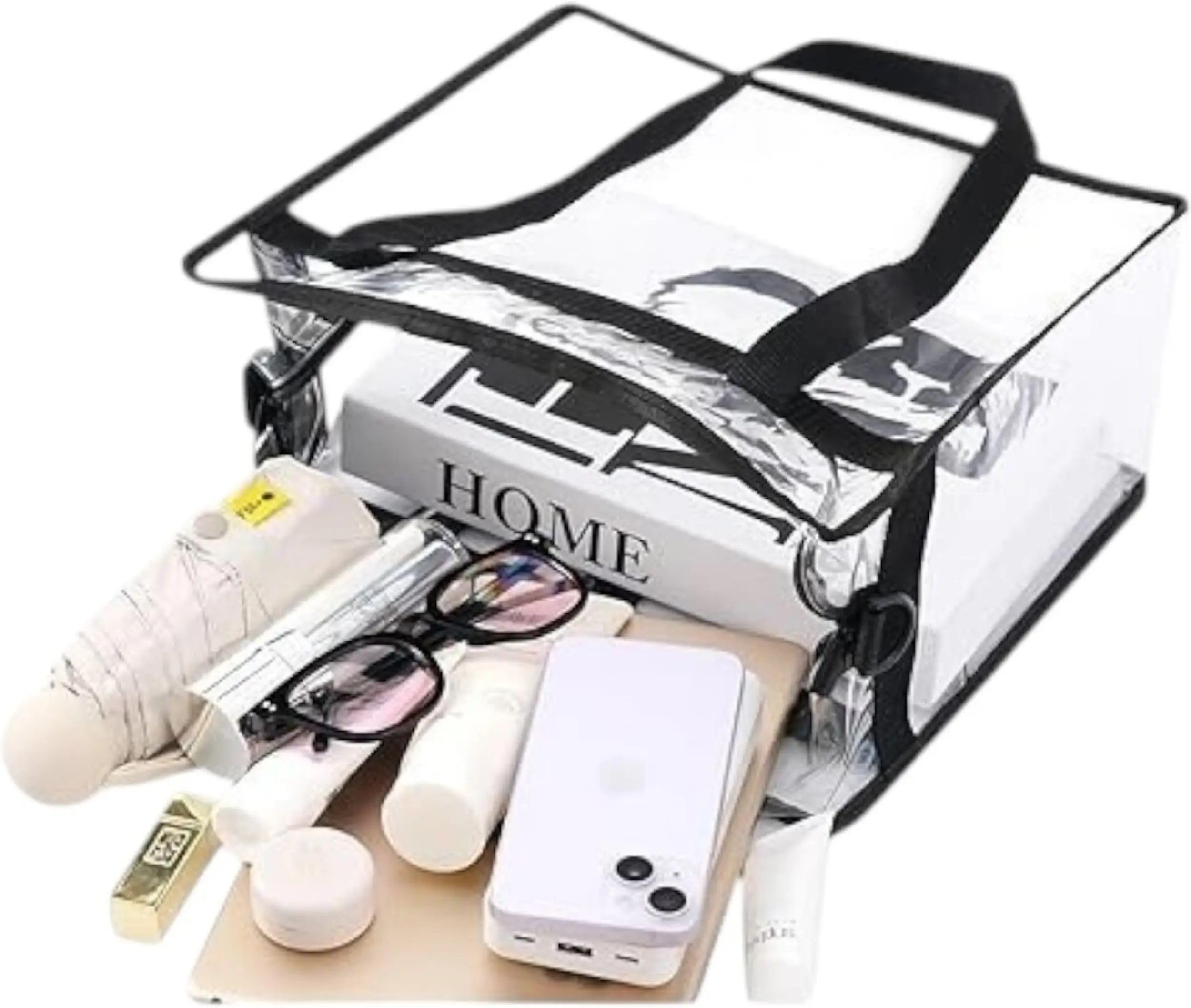 Clear Tote Bag, Stadium Security Approved, See Through Handbag Purse, Transparent Messenger Bag with Zipper Closure Crossbody Shoulder Bag with Adjustable Strap (30x30x6 CM) (Black)
