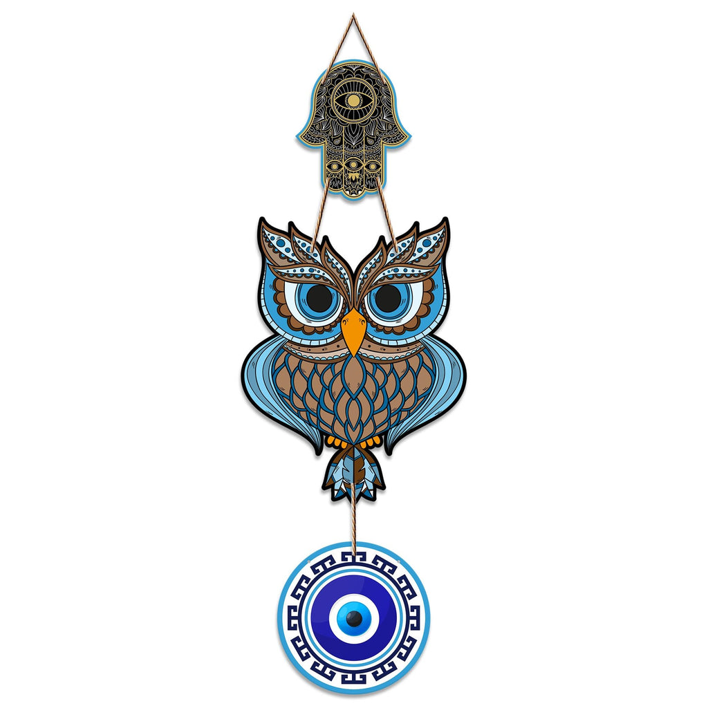Artvibes Owl Shape Luck Prosperity MDF Wood Wall Hanger Ornaments For Vastu For Home Decoration | Livingroom | Spiritual Decor Item | Wall Illustrations | Ethnic Wall Decor | Wall Art Print (WH_8511N)