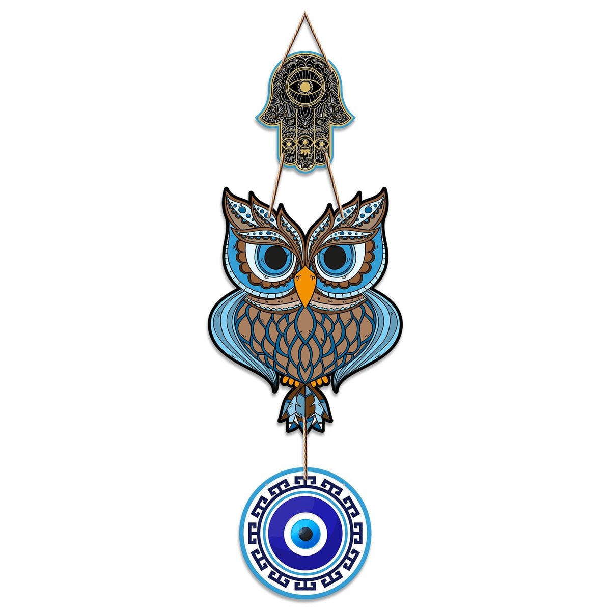 Artvibes Owl Shape Luck Prosperity MDF Wood Wall Hanger Ornaments For Vastu For Home Decoration | Livingroom | Spiritual Decor Item | Wall Illustrations | Ethnic Wall Decor | Wall Art Print (WH_8511N)