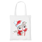 Happu Christmas White Cotton Canvas Tote Bag with Zip | Festive Printed Reusable Tote for Women & Girls | Eco-Friendly, Washable & Multi-Purpose Gift Bag HPK-3430