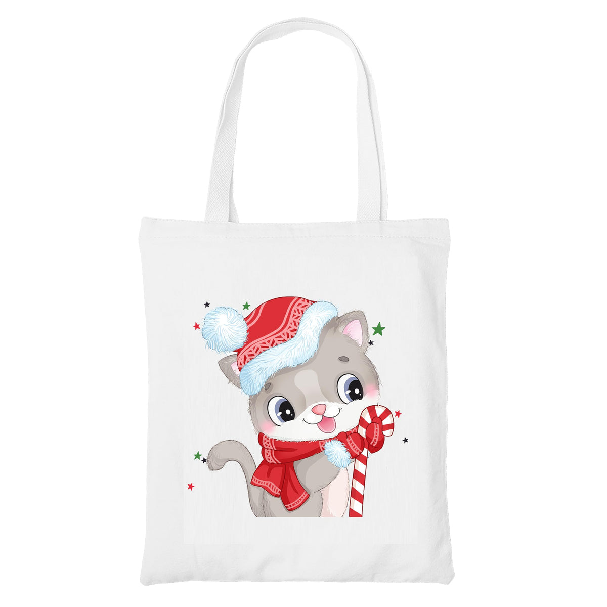 Happu Christmas White Cotton Canvas Tote Bag with Zip | Festive Printed Reusable Tote for Women & Girls | Eco-Friendly, Washable & Multi-Purpose Gift Bag HPK-3430