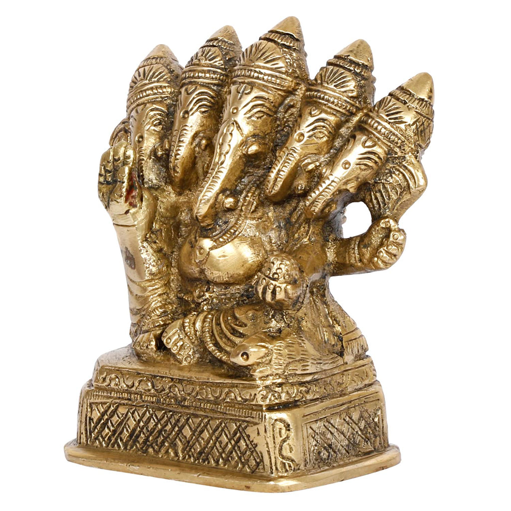 Svarup Brass Panchmukhi Ganesha Idol Ganesh murti 5 Five Face Lord Ganpati Murti for Home Entrance Decor Diwali Gift 4.5 Inch