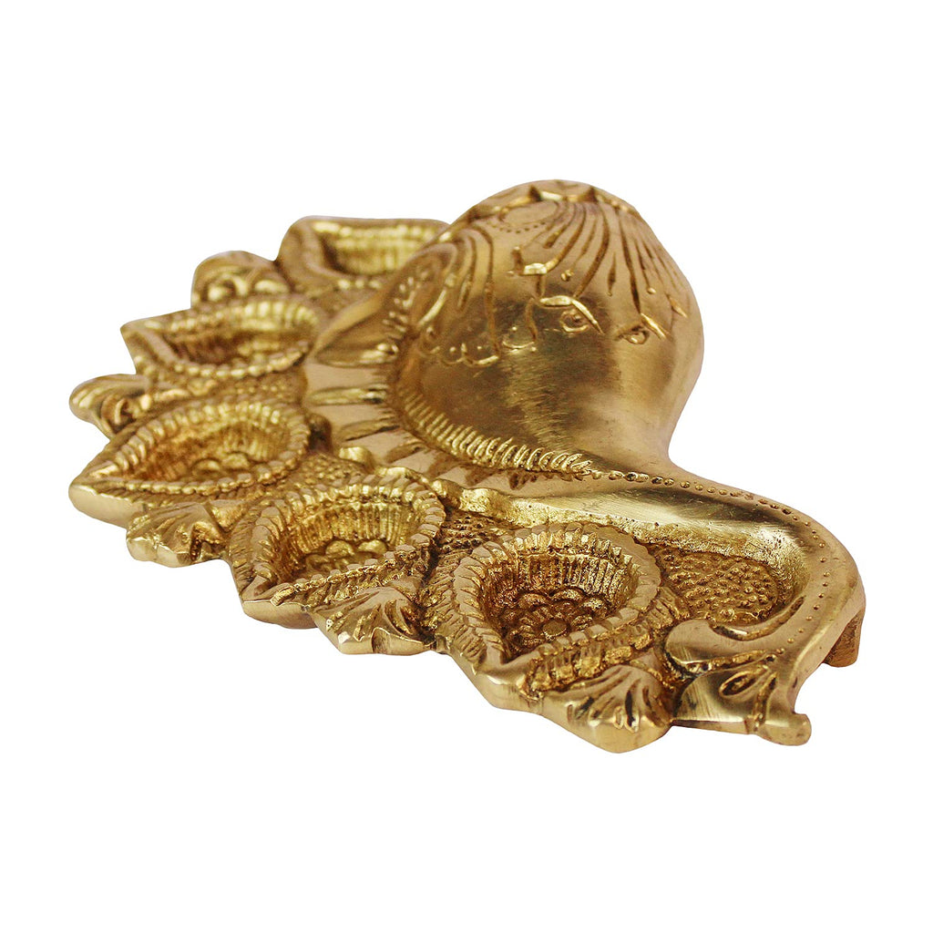 Artvarko Brass Conch Shankh Ganesha 5 Wick Oil Diya Lamp for Home Gallery Entrance Decor Diwali Decorative Table Deepak Deepam Gift Temple Mandir 8 Inches