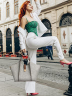 EXOTIC® Metropolitan Elegance Signature Canvas Tote top Handle Handbag | For Office | For Work | Laptop Bag | Gift Bag (Slety Grey)