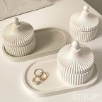 Kitty Cat® Concrete Jewelry Tray Trinket Dish – White Decorative Oval Tray, Perfume & Key Organizer, Modern Vanity Storage for Jewelry, Aesthetic Candle Holder, Home Decor (Tray + Jar)