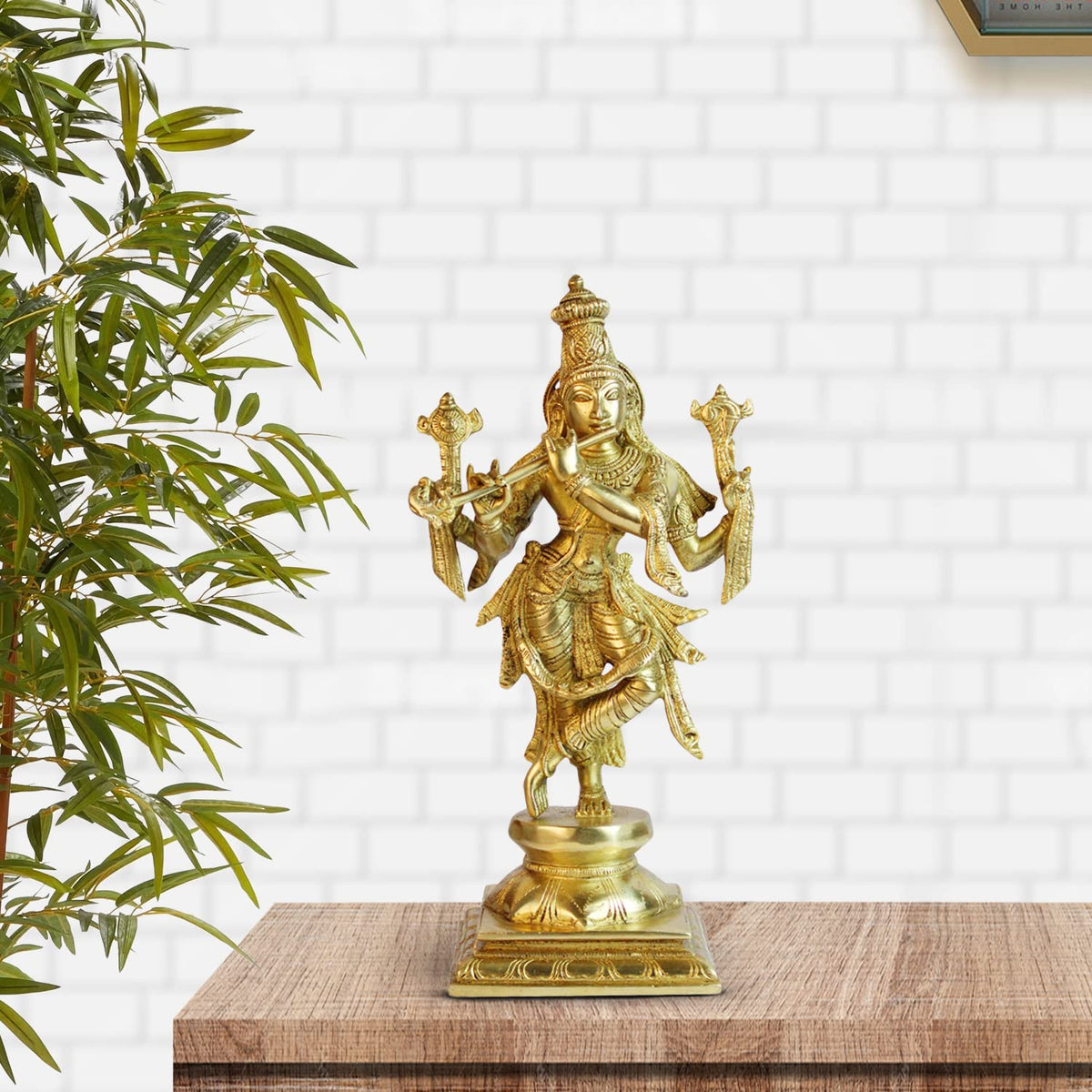 ARTVARKO Lord Murli Manohar Krishna Krishan Brass Statue Murti Gift & Home Décor 12 Inches