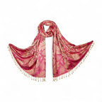 STOLE STUDIO Embellished Leaf Luxurious Viscose Stole Scarf (Beige/Rani)