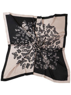leeza store Women's Silk Scarf For Women 40X40 | Soft Beige & Jet Black | Digital Printed Butterfly Motif | Stylish Head Scarf, Neck Wrap, Stole