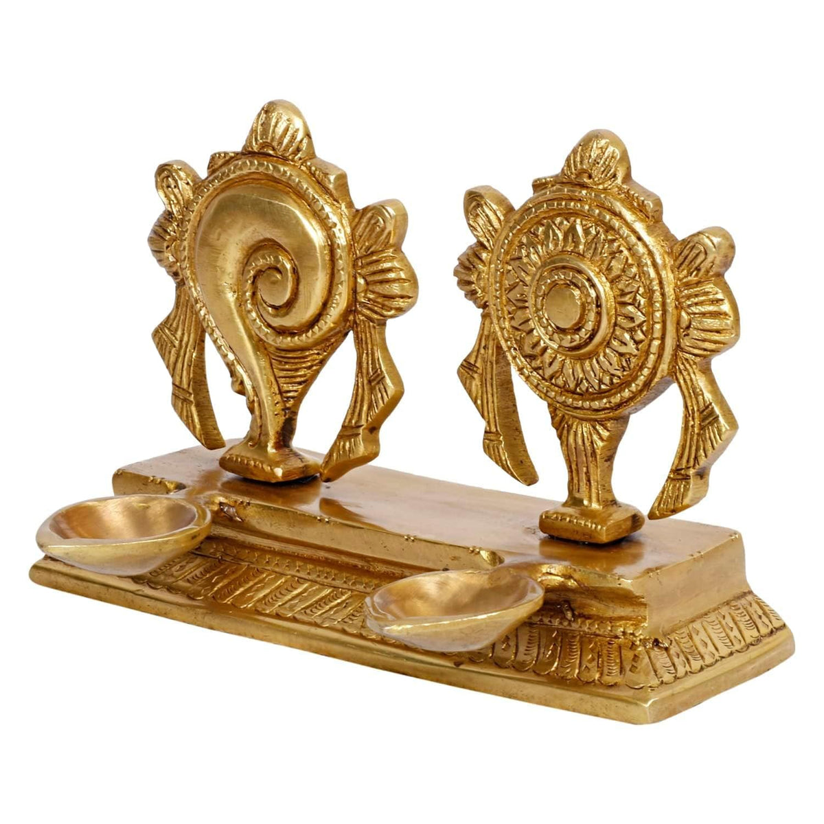 Svarup Inch4.25 Inch Brass Shankh Chakra Diya: Gold Color Color