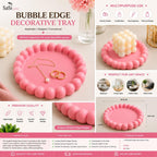 SaSi Labs Bubble Edge Decorative Tray, Pink, Aesthetic Jewelry & Vanity Organiser for Candles, Keys, Perfumes & Accessories, Modern Home Decor, 14.5 cm