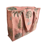 Bazaar Bhoot Edition Premium Cotton Quilted Shopping Tote Bag - Multipurpose Long Lasting Foldable Reusable Bag with zipper for Shopping, Travel & Daily Use - Made in India (Peach)