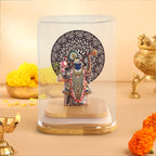 SHREENATHJI 3D Metal Figurine with Glass Dome, Wooden Base, Decorative Tree Backdrop, Religious Home Decor CAR Dashboard Office Table TOP
