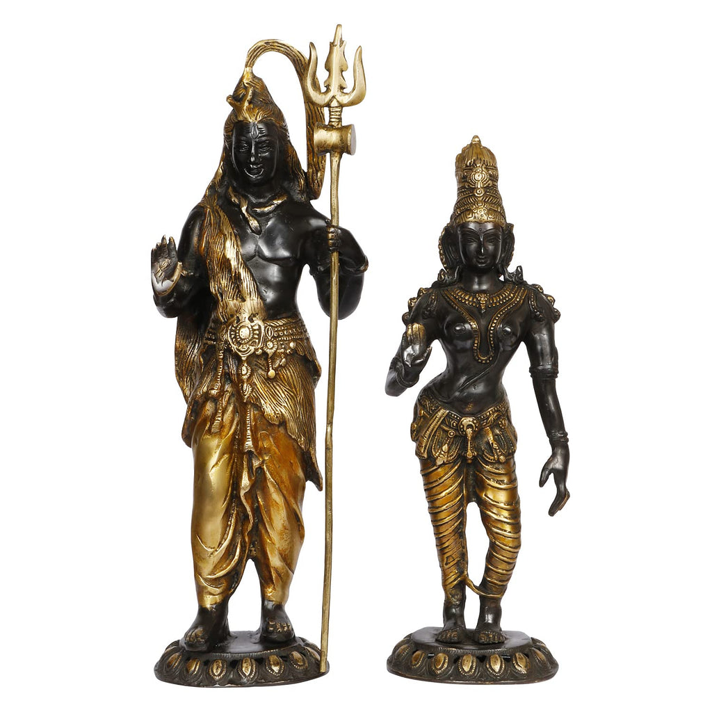 ARTVARKO Big Brass Shiva Parvati Standing Blessing Murti Home Décor House Warming Mandir Puja Temple Pooja Showpiece Marriage Gift 20.5 Inch