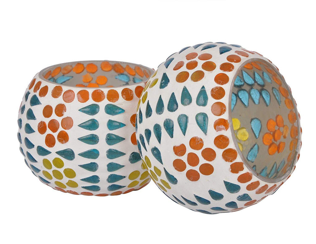 TIED RIBBONS Pack of 2 Turkish Mosaic Glass Votive Tealight Candle Holders for Table - Decorations Items for Home Decor Living Room Bedroom (Mosaic Glass) - Decor - Gifts